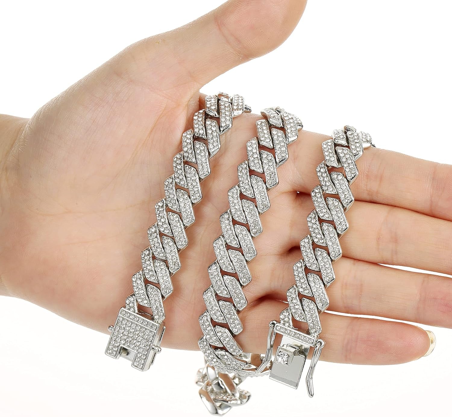 Cuban Link Chain for Men Women Iced Out Silver/Gold/Rose Gold Miami Cuban Necklace Bling Diamond Chain Hip Hop Jewelry with Gift Box